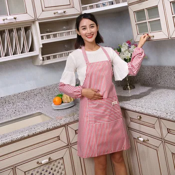 

1PC Women Apron with Pockets and Oversleeves Waterproof Stripe Kitchen Anti-oil Aprons Kitchen Cooking Thick Cloth OK 0917