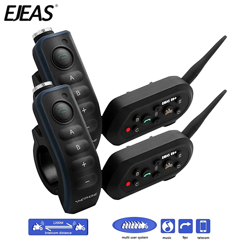 Pair Ejeas E6 Plus BT Motorcycles Handle Bar Headset 6 Riders 1200M Communicator Helmet Interphone VOX Bluetooth Intercom Pair Ejeas E6 Plus BT Motorcycles Handle Bar Headset 6 Riders 1200M Communicator Helmet Interphone VOX Bluetooth Intercom