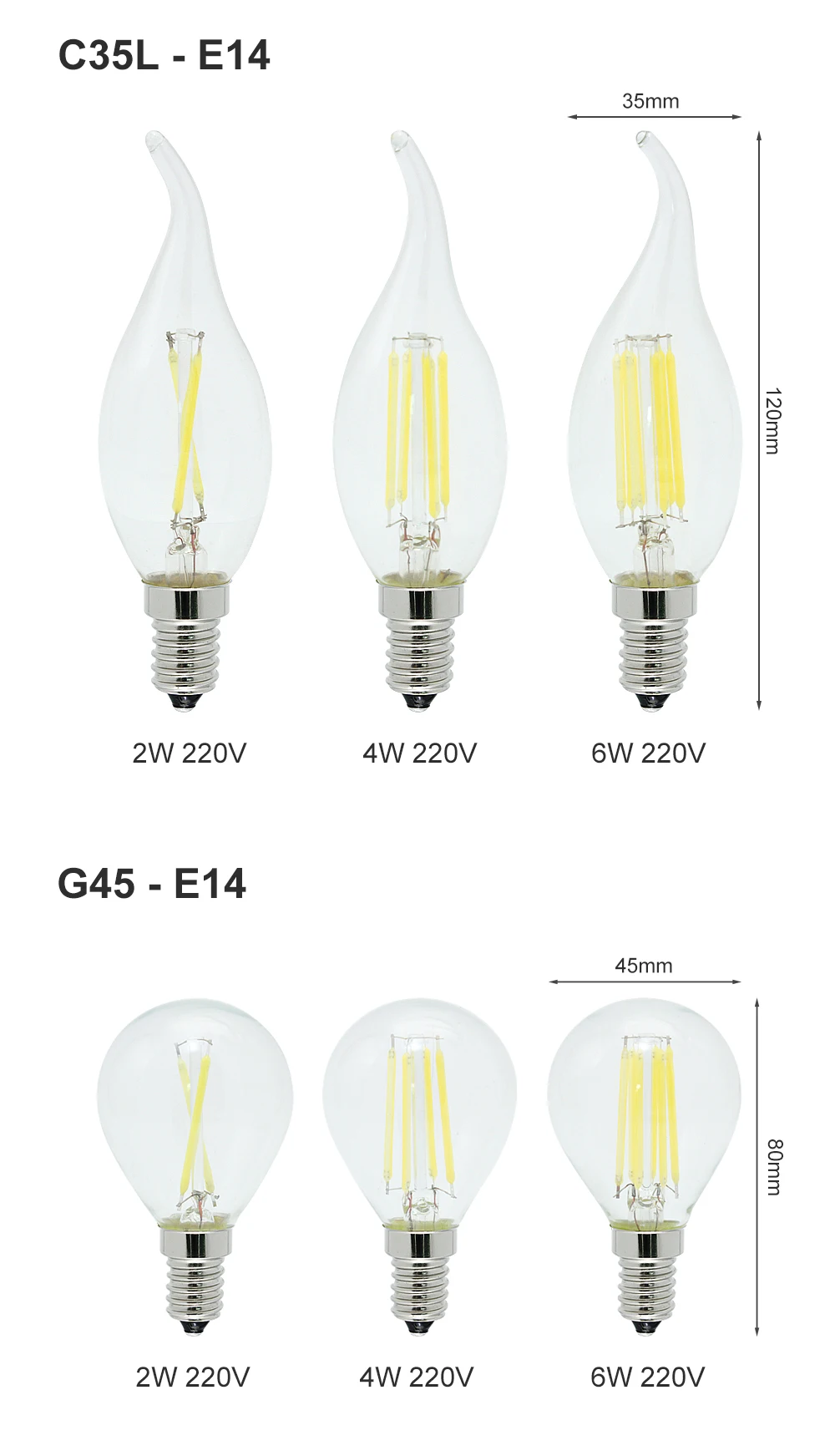 1pcs E27 E14 LED Filament Bulb Dimmable 2W 4W 6W 8W Retro Vintage Glass G45 A60 Edison Lamp 220V Ampoule Candle Light Chandelier