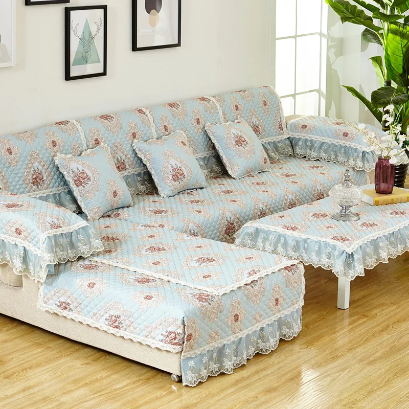 Fashion pastoral style cotton plaid sofa cushion l shaped sofa cover