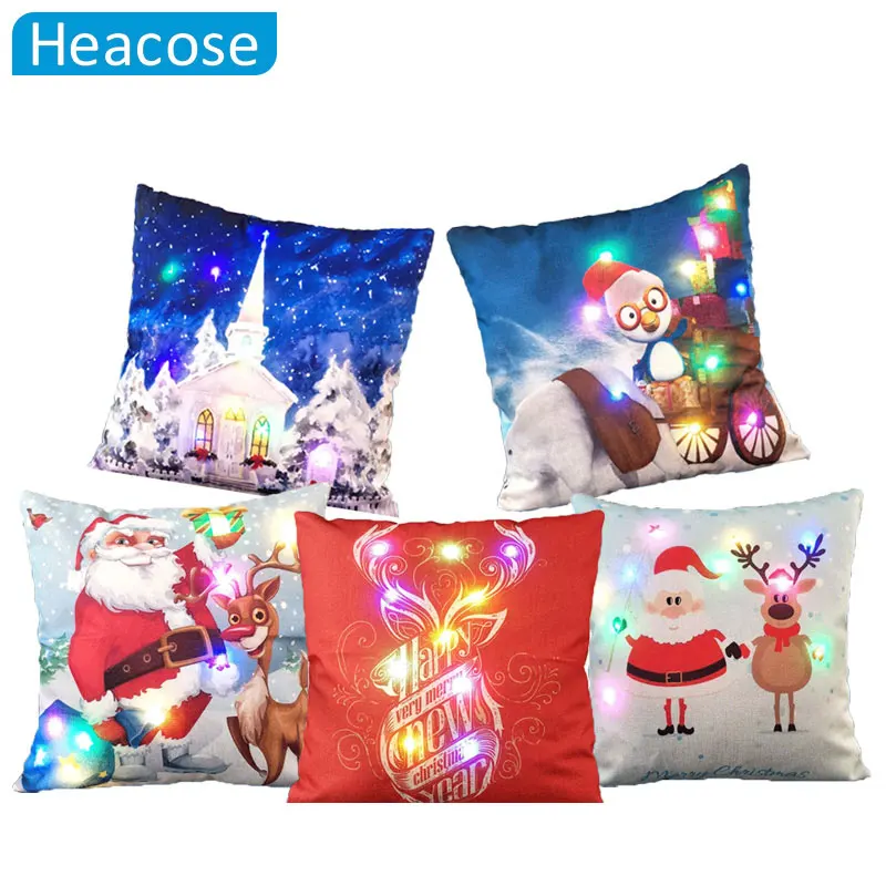 귀여운 크리스마스 쿠션 커버 산타 클로스 사슴 건물 인쇄 광장 베개 베개 사무실 소파 자동차 홈 장식christmas