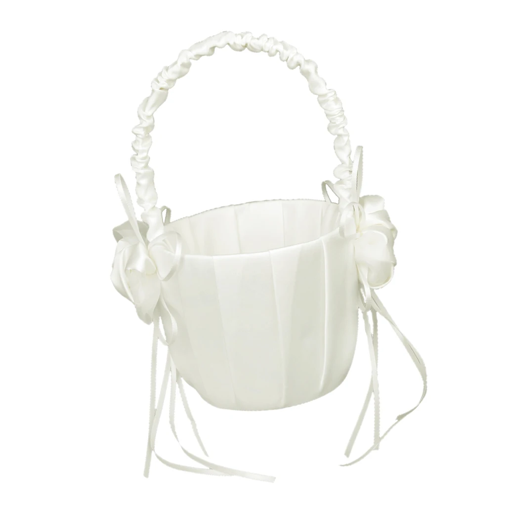  Bud Wedding Flower Girl Basket Satin Decor Romantic Ceremony Supply