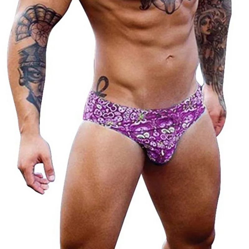 

SHUJIN 2019 Men's Slim Fit Brief Swimsuit Print Low Elastic Waist Quick Dry Swimsuits Homme Surfing Beach Brief Soft Bottom