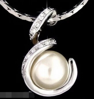 

huij 00336 White Shell Pearl 18KWGP Crystal S Snake Pendant and Necklace 2pc