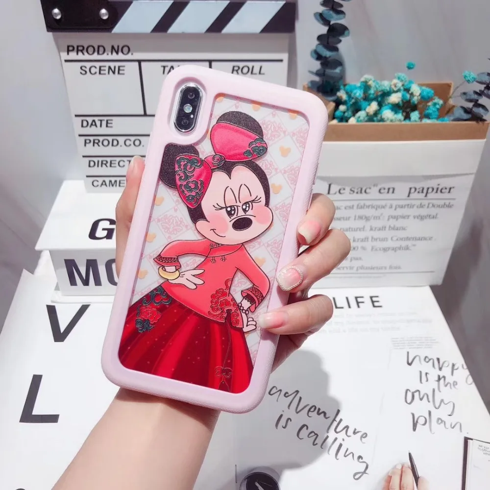 

Disneys Mickey dress cute Minnie Cartoon Phone Case For iphone 6s7/8plus x xr xsmax 7/86P Cases Relief Anti knockFull protection