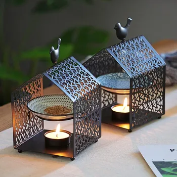 

Romantic House Shaped Incense Burner Iron Art Censer Essential Oil Fragrant Powder Heater Decor Crafts Yoga Night Lights Lamp