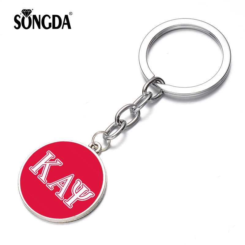 

SONGDA Greek Fraternity K Alpha Psi Symbol Key Chain Ring KAP Letters Art Picture Glass Cabochon Pendant Metal Keychain Trinkets