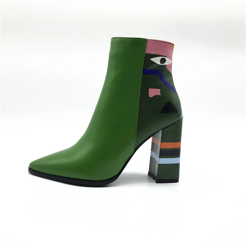 FEDONAS/ г., модные брендовые женские ботильоны женская обувь на высоком каблуке с принтом женские вечерние туфли-лодочки для танцев классические кожаные ботинки - Цвет: green 10cm