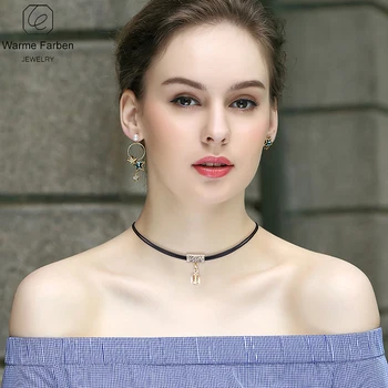 

WARME FARBEN Crystal Women Choker Necklace Baroque Clavicle Double Rope Chain Square Pendant Necklace Collar