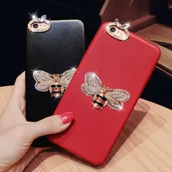 Lamadiaa Diamond из мягкой искусственной кожи 3D Золотая Пчела чехол для iPhone X 7 8 плюс 6 S плюс Случайный блеск бантом задняя крышка