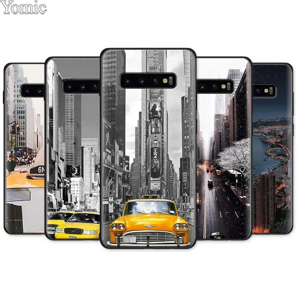 

New York City Times Square Taxi Black Silicone Case for Samsung Galaxy S10e S10 S8 S9 Plus S7 A40 A50 A70 Note 8 9 Soft Case