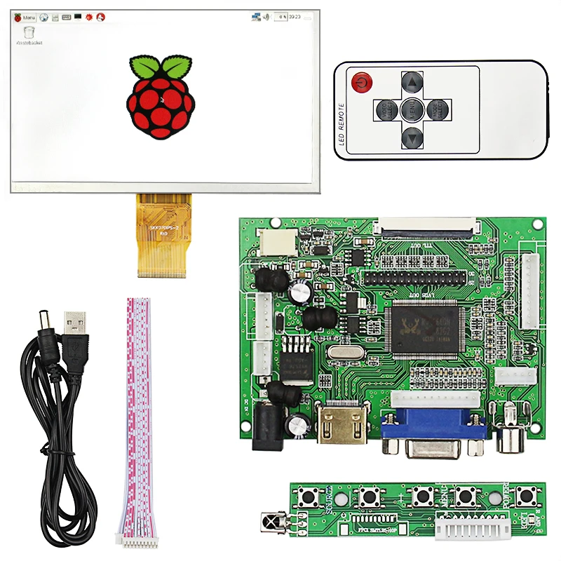 7 inch Raspberry Pi 3 LCD Display 1024*600 TFT Monitor Screen + Drive Board HDMI / VGA + Remote Control for Raspberry Pi 2 raspberry pi 7 inch lcd kit hdmi vga 2av hd lcd kit for car lcd screen vga head driven plate key remote control wiring