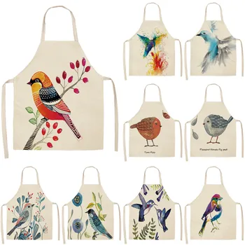 

1Pcs Bird Branch Pattern Kitchen Aprons for Women Cotton Linen Bibs Household Cleaning Accessories Cooking Apron 53*65cm A1017