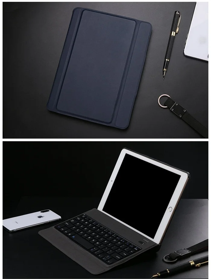 Чехол для iPad 6th 9,7 дюймов, съемная клавиатура с держателем для карандашей, подставка, кожаный чехол для iPad 9,7, чехол с клавиатурой A1893 A1954 - Цвет: Blue