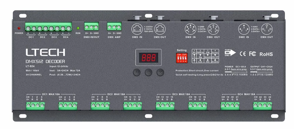 LT 924 24CH контроллер dmx DC12 24V вход 3A * выход DMX512/RDM/3 контактный XLR Сделано в Китае