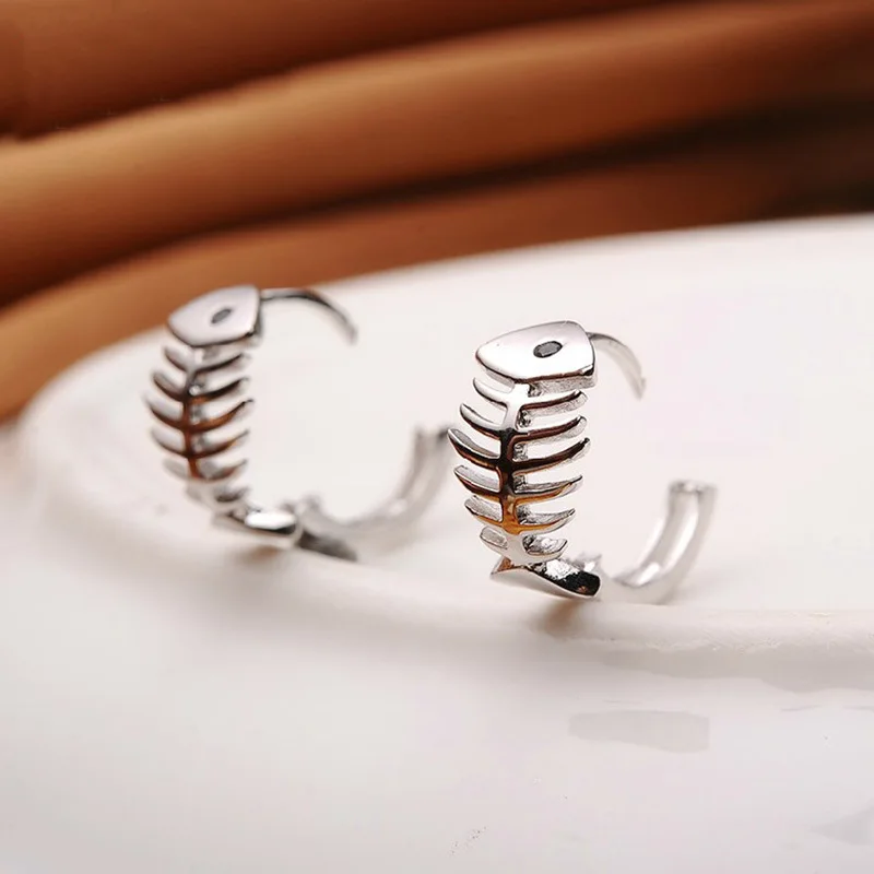 Серьги женские из серебра 925 пробы в виде рыбьей кости | Украшения и аксессуары