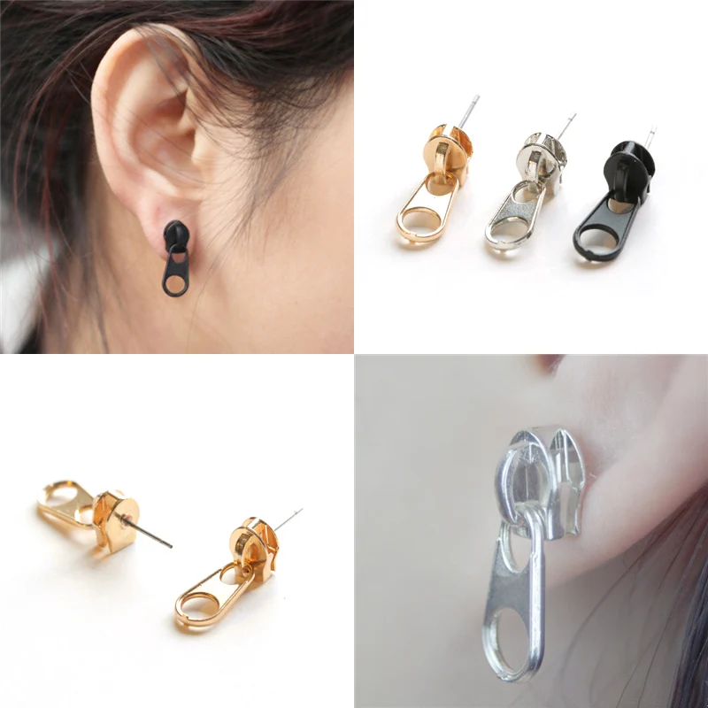 Trendy 2017 Stylish Punk Rock Style Men Women Best Gift Silver Black Trendy 2017 Stylish Punk Rock Style Men Women Best Gift Silver Black Gold Zipper Shaped Ear Piercing Stud Earrings Funky Jewelry In From