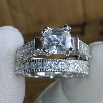 

Choucong 2017 New Fashion Jewelry 14KT White Gold Filled Princess Cut Clear AAA CZ Wedding Women Couple Rings Gift Size 5-10