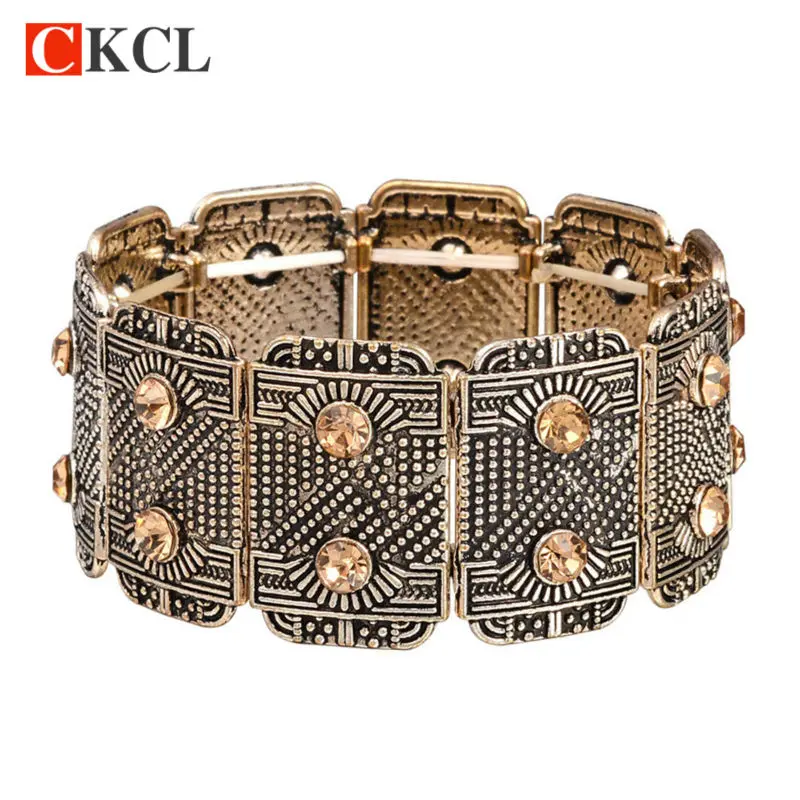 

New Fashion Vintage Wide Boho Bracelets Bangles For Women Ethnic Rhinstone Adjustable Women Cuff Bracelets & Bangles