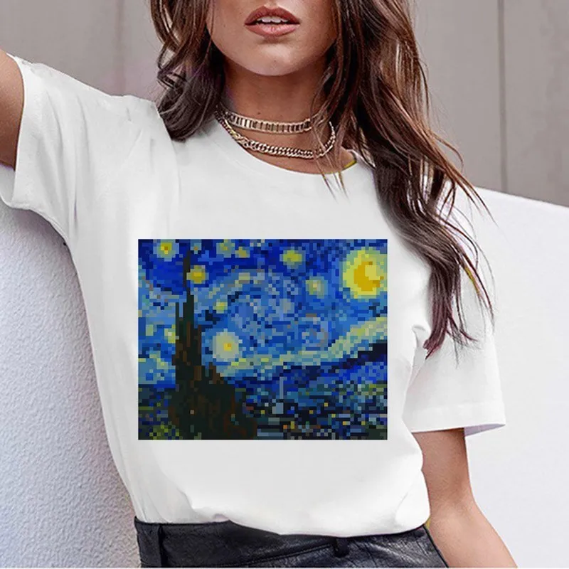 Футболка Grunge Aesthtic Van Gogh футболка с художественной росписью Женская забавная футболка с коротким рукавом Harajuku Ullzang Футболка Топ Футболки женские - Цвет: 10