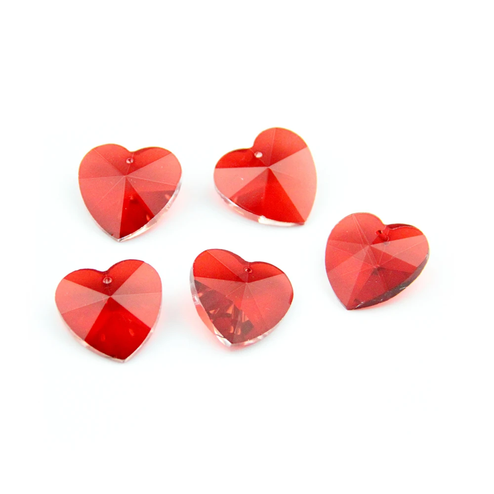 Бесплатная доставка, 20 шт./лот/, 28 мм в одном отверстии, стеклянная форма в форме сердца, подвеска в виде сердца красного цвета с кристаллами