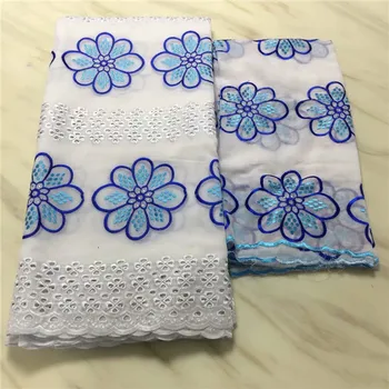 

Latest flower embroidery African cotton fabric+2Y Swiss voile lace material for wedding/party dress ECV4(5+2y)