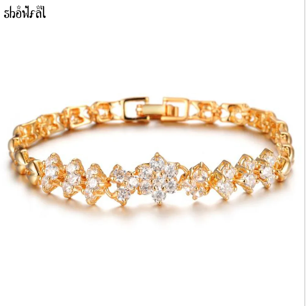 Кристаллами от Swarovski романтический цветок Шарм браслет звено золото Цвет
