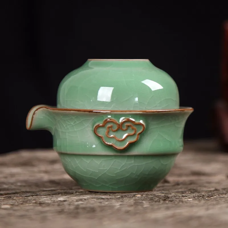 [GRANDNESS] Longquan Celadon фарфоровые Gaiwan КИТАЙСКИЕ чашки кракле глазури чайная посуда 150 мл