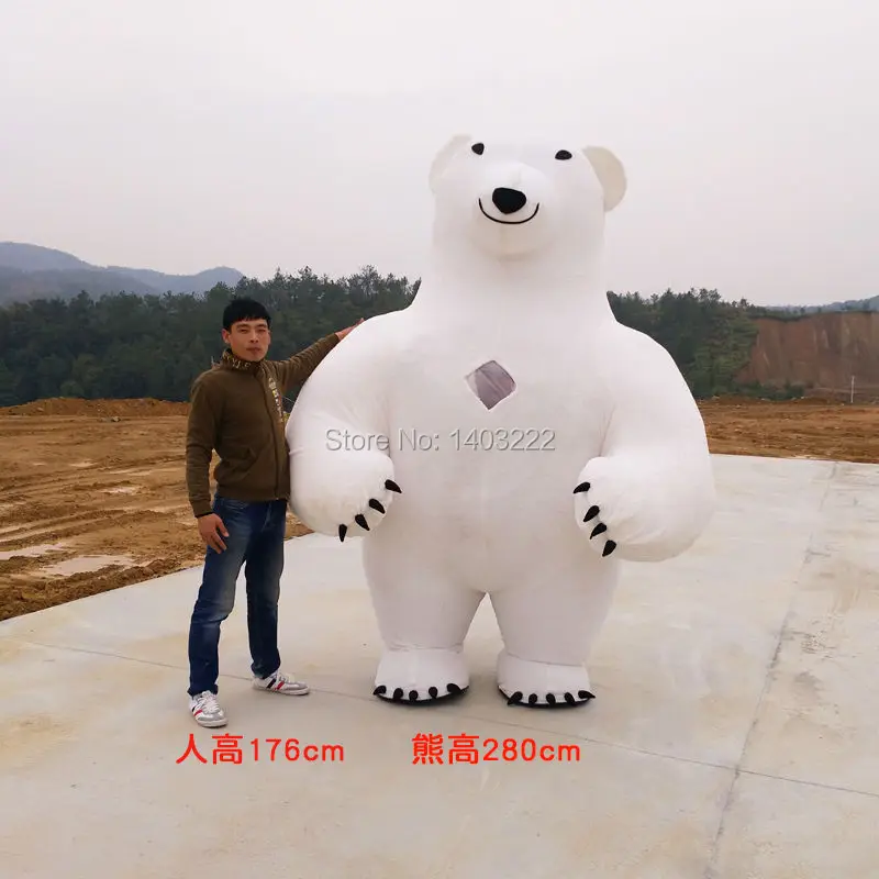 Новый стиль надувной костюм талисмана белый медведь для рекламы высотой 2 8 м под