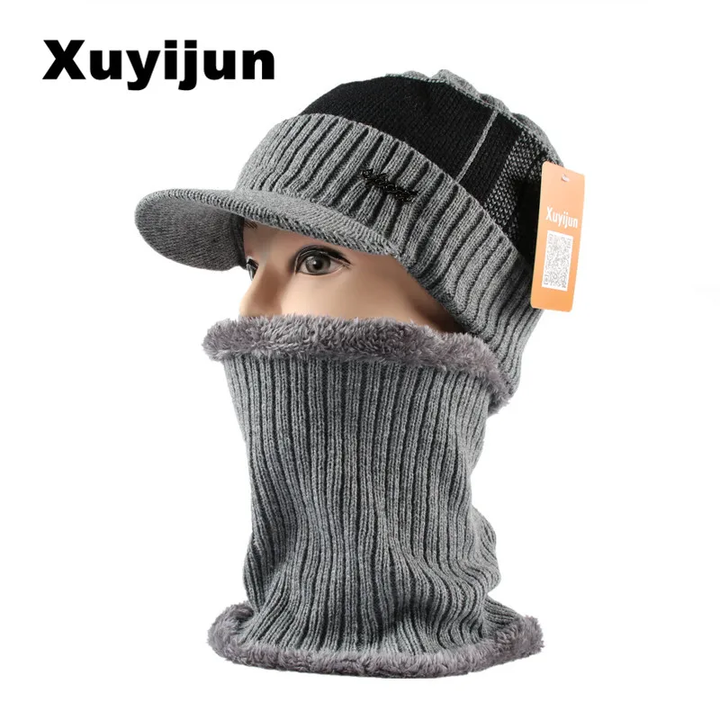 Xuyijun зима Шапки Skullies шапочки зимние шапки для Для мужчин женщин шерстяной шарф