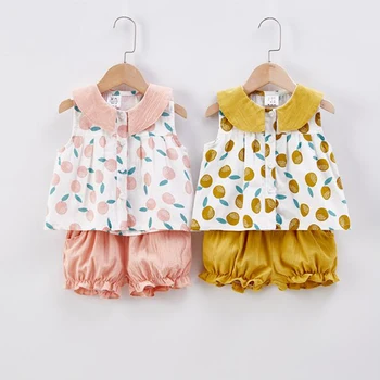 

KISBINI Sweet Summer Baby Girls Kids Clothes Set Pink Vest+Shorts Cartoon Pattern Sleeveless Newborn Baby Toddler Girls Clothing