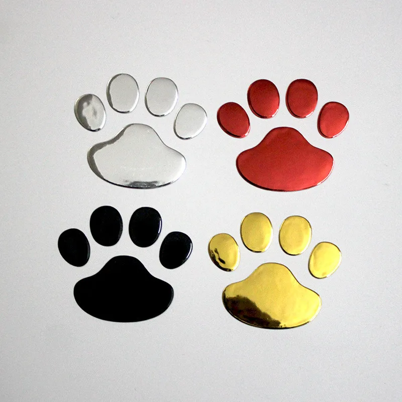 

2XCar Sticker Cool Design Paw 3D Animal Dog Cat Bear Foot Print Motorcycle Decal Chrome Decor Emblem Badge Silver Gold Red Black