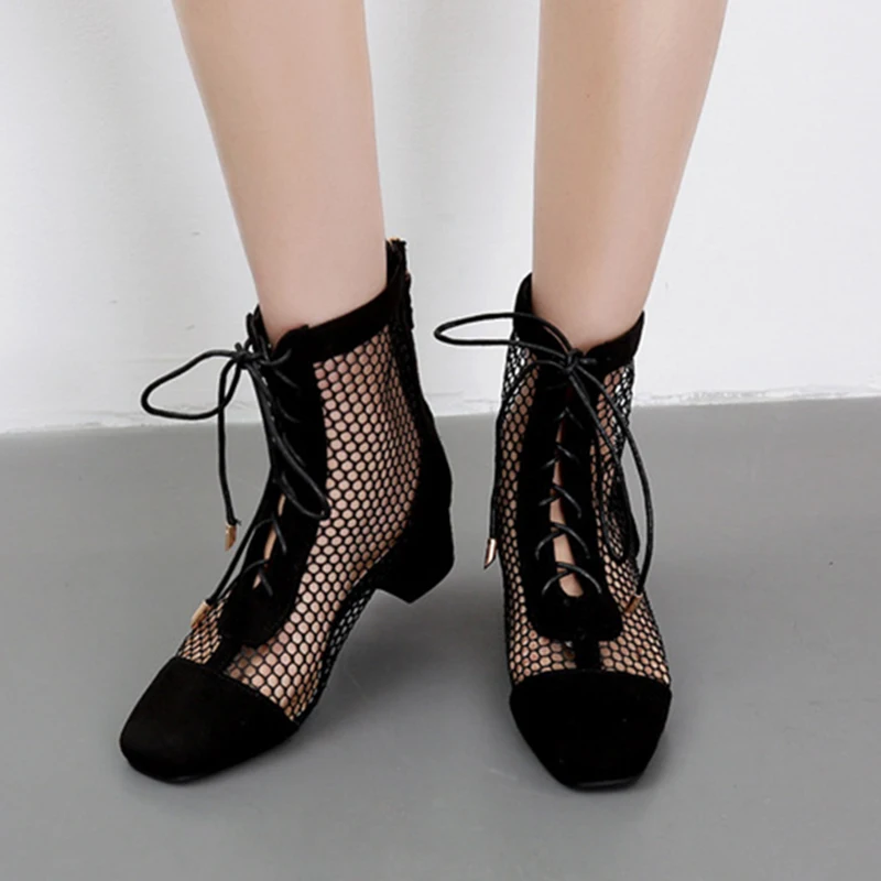 Boussac Air Mesh Sexy Heel Sandals Women Lace up Cross toe High Heel