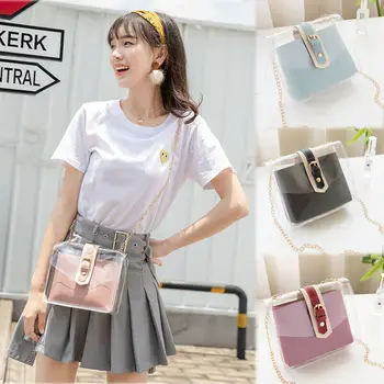 

2019 Newest Hot Women Transparent Jelly Candy Bags Fashion Messenger Handbag Shoulder Bag Crossbody Gold Chain Composite Bag