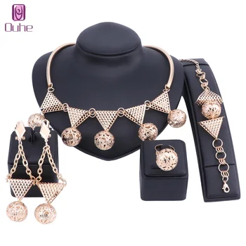 

Fashion African Beads Jewelry Set Exquisite Carved Dubai Gold Color Necklace Jewelry Set Nigerian Woman Wedding Bridal Bijoux