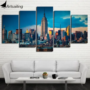 

ArtSailing 5 panel wall art on canvas New York Cityscape Modular pictures canvas wall paintings for living room wall NY-7271B