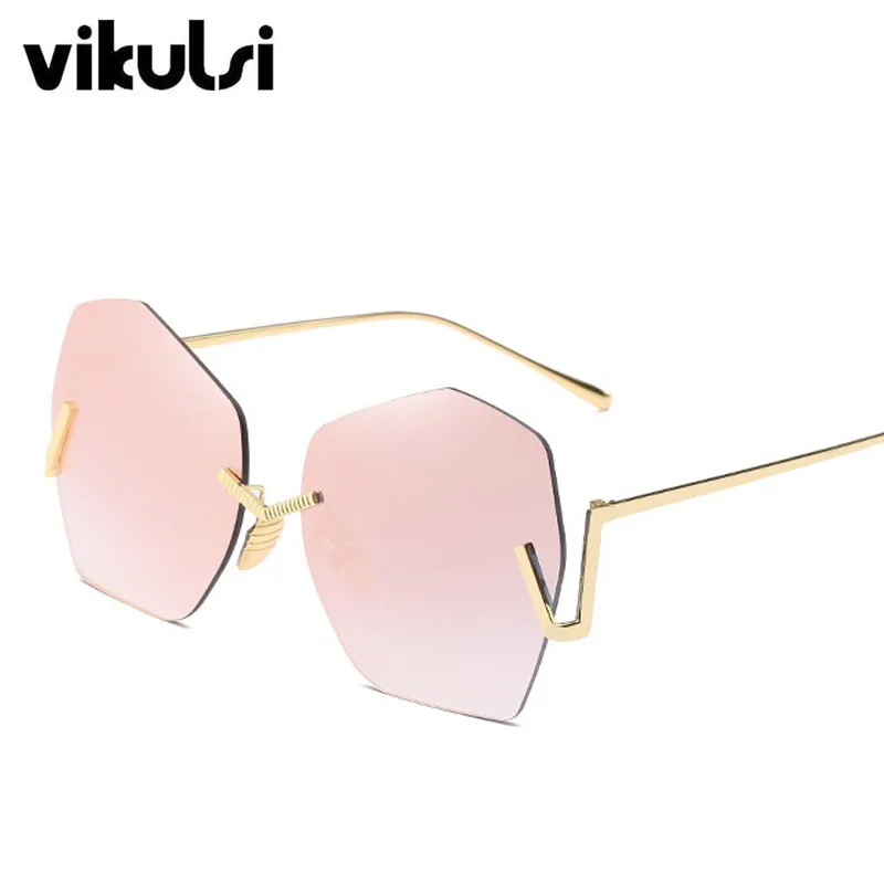 Крутые Серые Ретро солнцезащитные очки для женщин без оправы многоугольные оттенки женские роскошные брендовые дизайнерские солнцезащитные очки для вождения женские Oculos De Sol