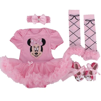 

Minnie Short Sleeve 4PCS Newborn Baby Girl Tutu Sets Bodysuit Crib Shoes Headband Leg Warmers Infant Tutu Clothing Sets for Baby