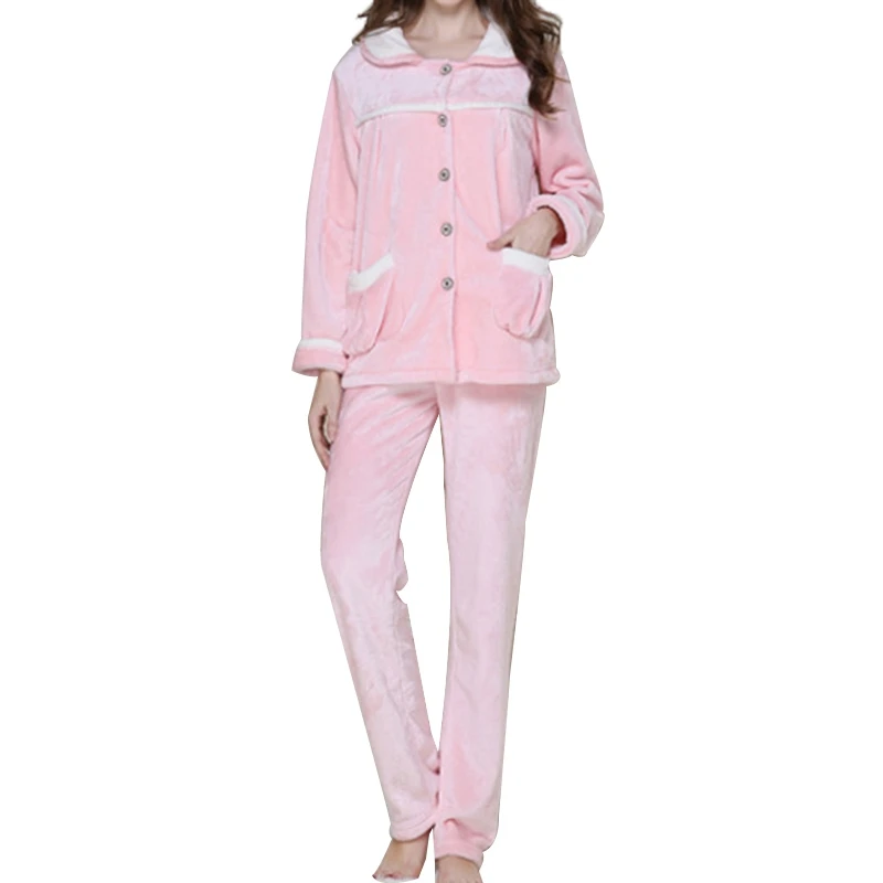 Новый осень-зима фланель теплая Пижама комплект пижамы наборы для Для женщин для девочек комплект одежды для сна с длинным рукавом Женская