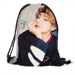 На заказ Bangtan мальчики BTS Drawstring сумка шелковая мягкая сумка большой Sapacity логотип печать рюкзак больше размеров