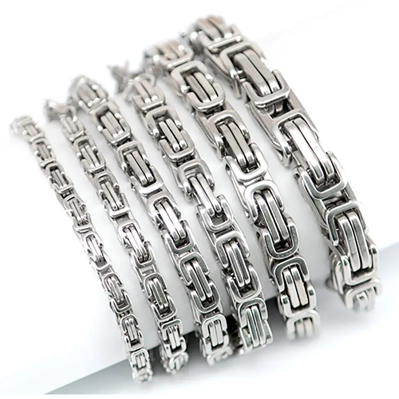 

4mm 5mm 6mm 7mm 8mm 10mm Men Chain Silver Tone 316 Stainless Steel 18-25cm Byzantine Box Link Necklace Bracelet