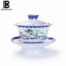150 мл Цзиндэчжэнь винтажный пейзаж Ручная роспись семейная Роза пастельный сине-белый фарфор Gaiwan пуэр кофейная чайная чашка посуда для напитков