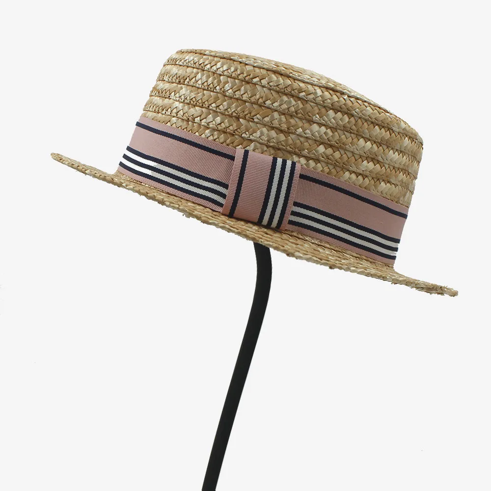 

Summer Seaside Women Men Flat Straw Fedora Hat for Elegant Lady Pork Pie Top Sun Hat for Gentleman Dad Boater Caps 58CM