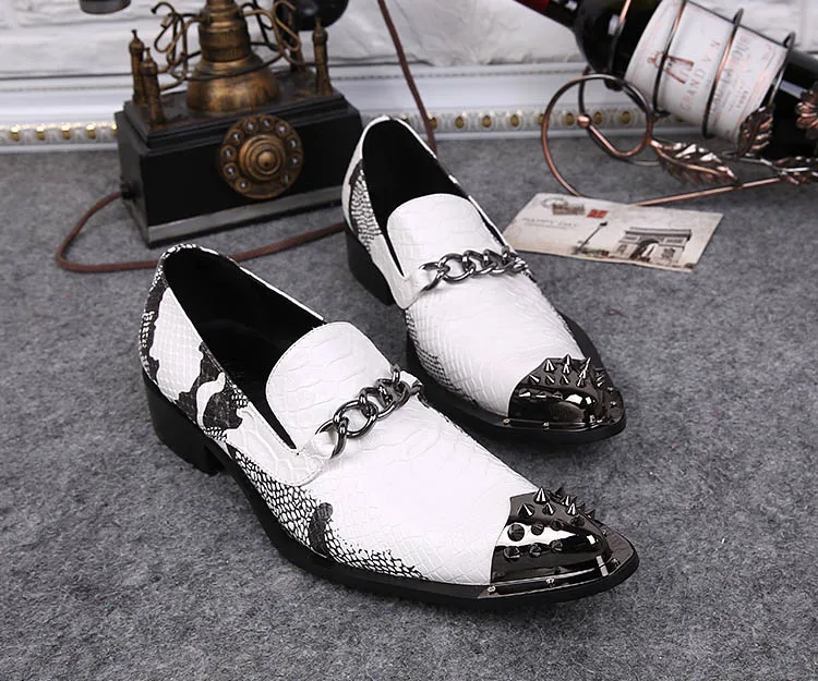 12 White Calzado Ponited Boda Zapatos Aumentó Altura Puntera Ntparker Rock Us6 Hombre Metálica Personalidad Partido Vestido UBWpZaqHa6