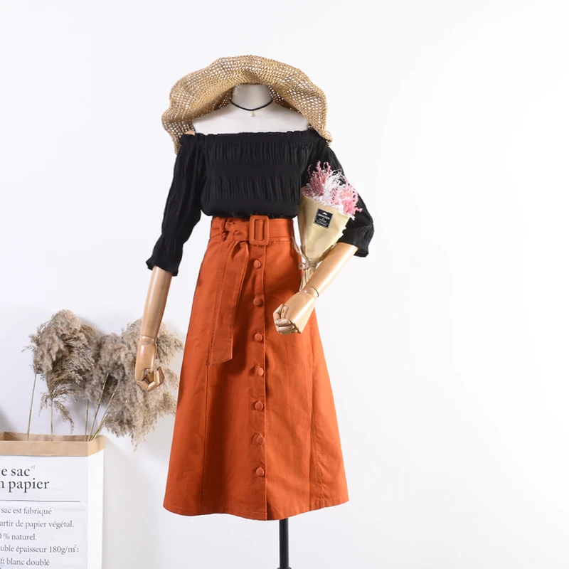 Otoño de cintura alta de un solo pecho botón Faldas Mujer Moda 2018  Harajuku Faldas casuales lisas elegantes ropa de otoño para Mujer|Faldas| -  AliExpress