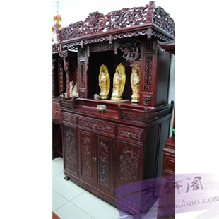 Artwin Pear Wood Cabinet Door With Three Dimensional Shrine Buddha