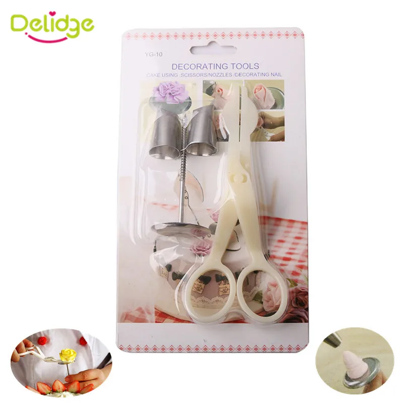 

Delidge 4pcs/set Cake Decorating Tools 2 Piping Nozzle 1Cake Scissors For Cream Flower Transfer Tool 1pc Cake Flower Stand Nail