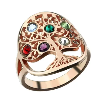 

Tree of Life Ring Rose Gold Color Birthstone Ring Sterling Silver Family Tree Ring Custom Mother's Ring
