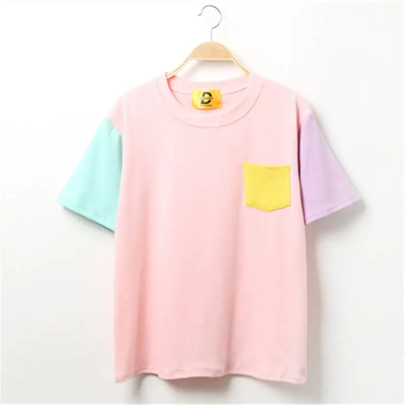 Летние Стильные Модные женские футболки в стиле Харадзюку Kawaii, хлопковые футболки с коротким рукавом, милые женские топы, розовые футболки - Цвет: Розовый