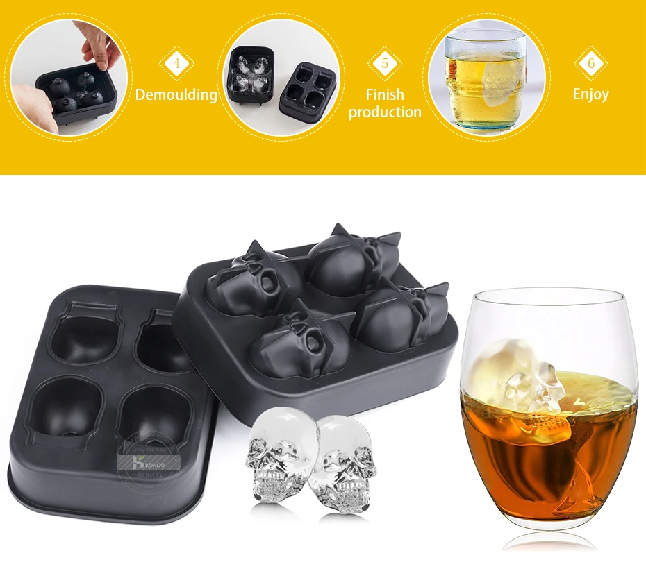 Konco форма для льда 3D стерео череп силиконовые формы бар DIY лед на палочке решений инструменты льдогенератор бар аксессуары холодный напиток поставки
